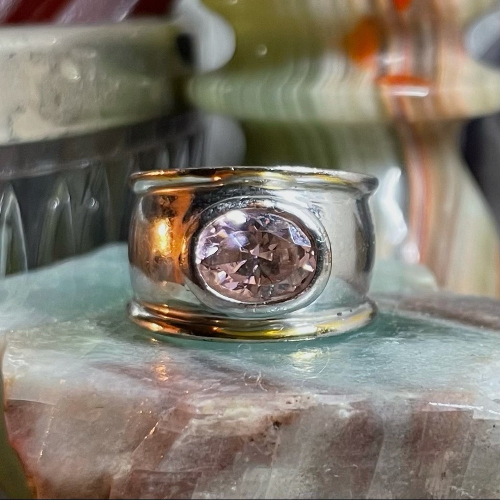 Vintage Pink Tourmaline Sterling & Gold Plate Ring